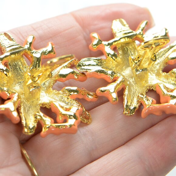 Kenneth Jay Lane KJL Crystal Starfish Coral Enamel Branch Earrings - Picture 4 of 8